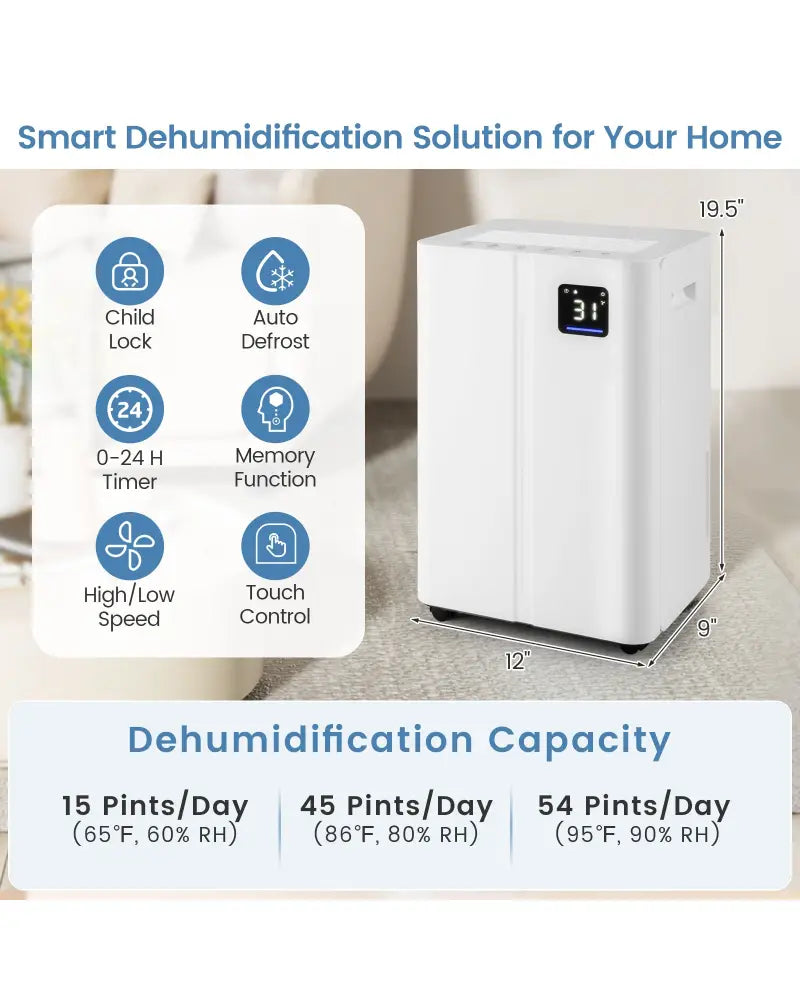 4500 Sq.Ft 54 Pints Dehumidifier with 3 Modesfor Home and Basement-White - White - Dehumidifiers