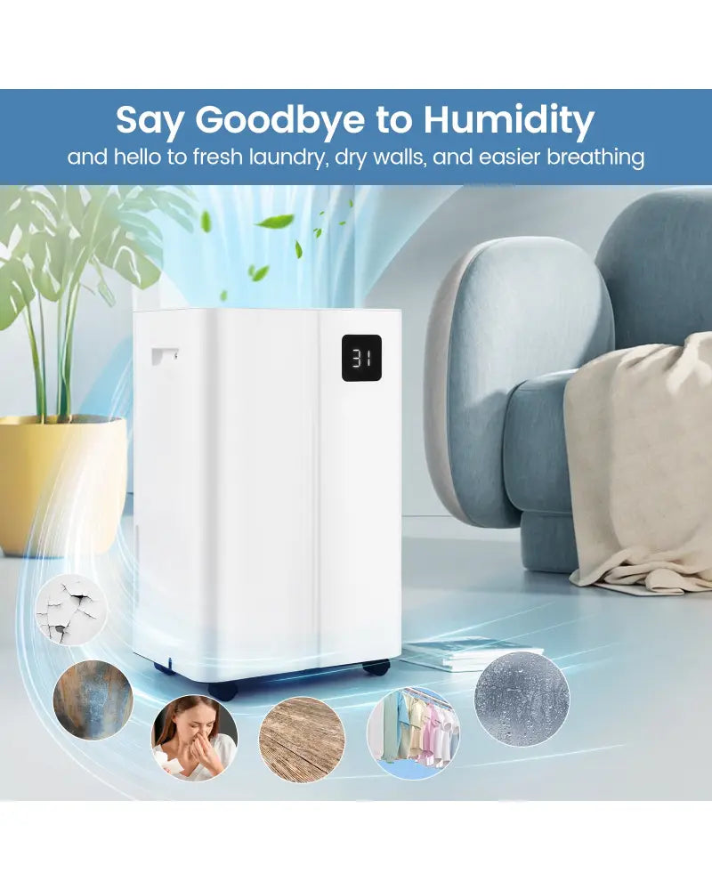 4500 Sq.Ft 54 Pints Dehumidifier with 3 Modesfor Home and Basement-White - White - Dehumidifiers