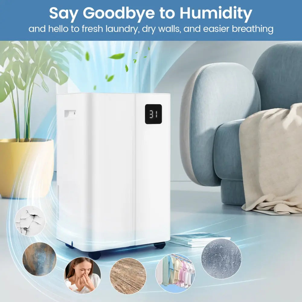 4500 Sq.Ft 54 Pints Dehumidifier with 3 Modesfor Home and Basement-White - White - Dehumidifiers