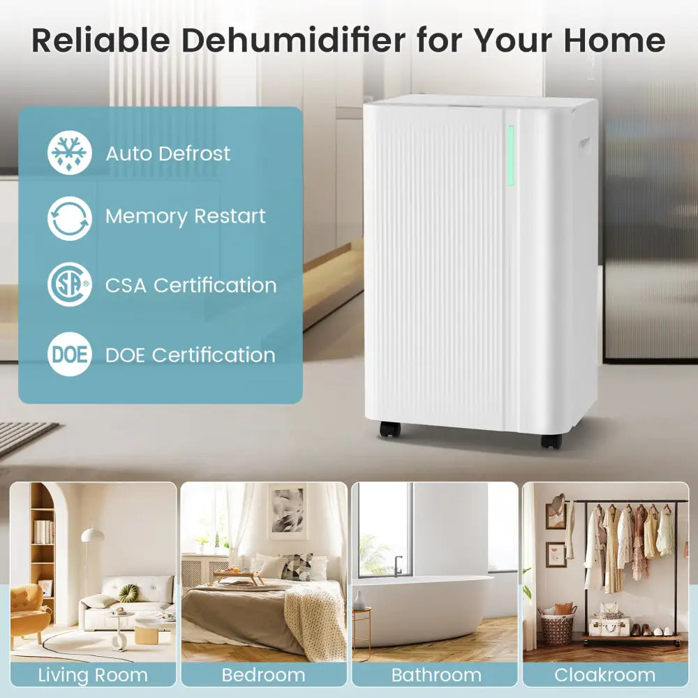 4500 Sq.Ft 54 Pints Dehumidifier with Drain Hose for Home-White - White - Dehumidifiers