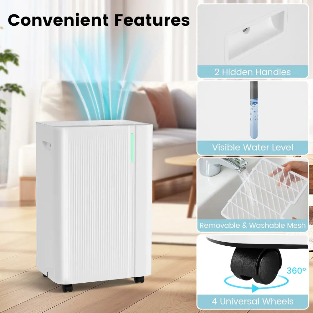 4500 Sq.Ft 54 Pints Dehumidifier with Drain Hose for Home-White - White - Dehumidifiers
