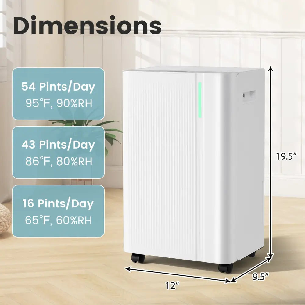 4500 Sq.Ft 54 Pints Dehumidifier with Drain Hose for Home-White - White - Dehumidifiers