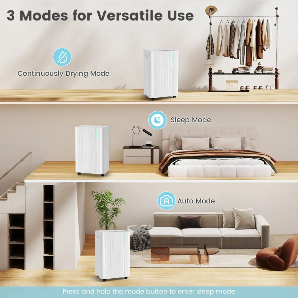 4500 Sq.Ft 54 Pints Dehumidifier with Drain Hose for Home-White - White - Dehumidifiers