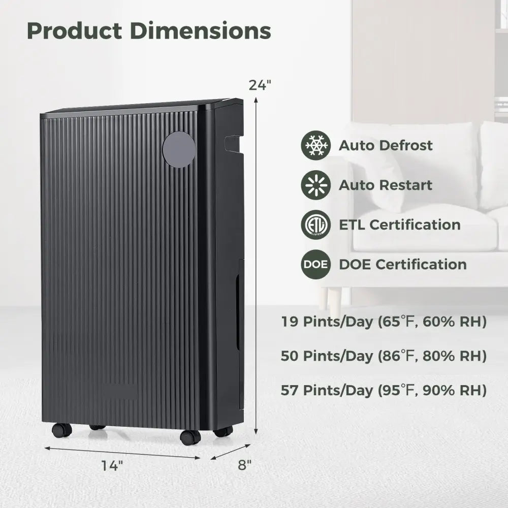 4500 Sq. Ft 57 Pint Quiet Dehumidifier for Basement with 4 Modes-Black - Black - Dehumidifiers