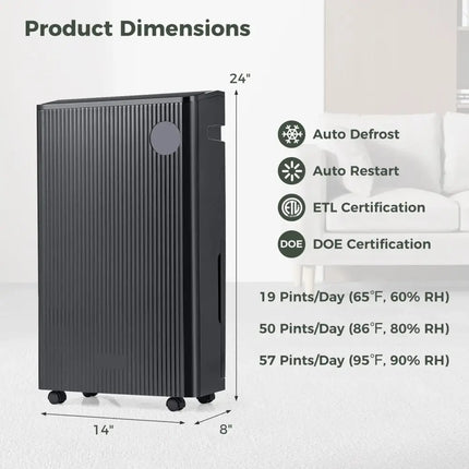 4500 Sq. Ft 57 Pint Quiet Dehumidifier for Basement with 4 Modes-Black Costway