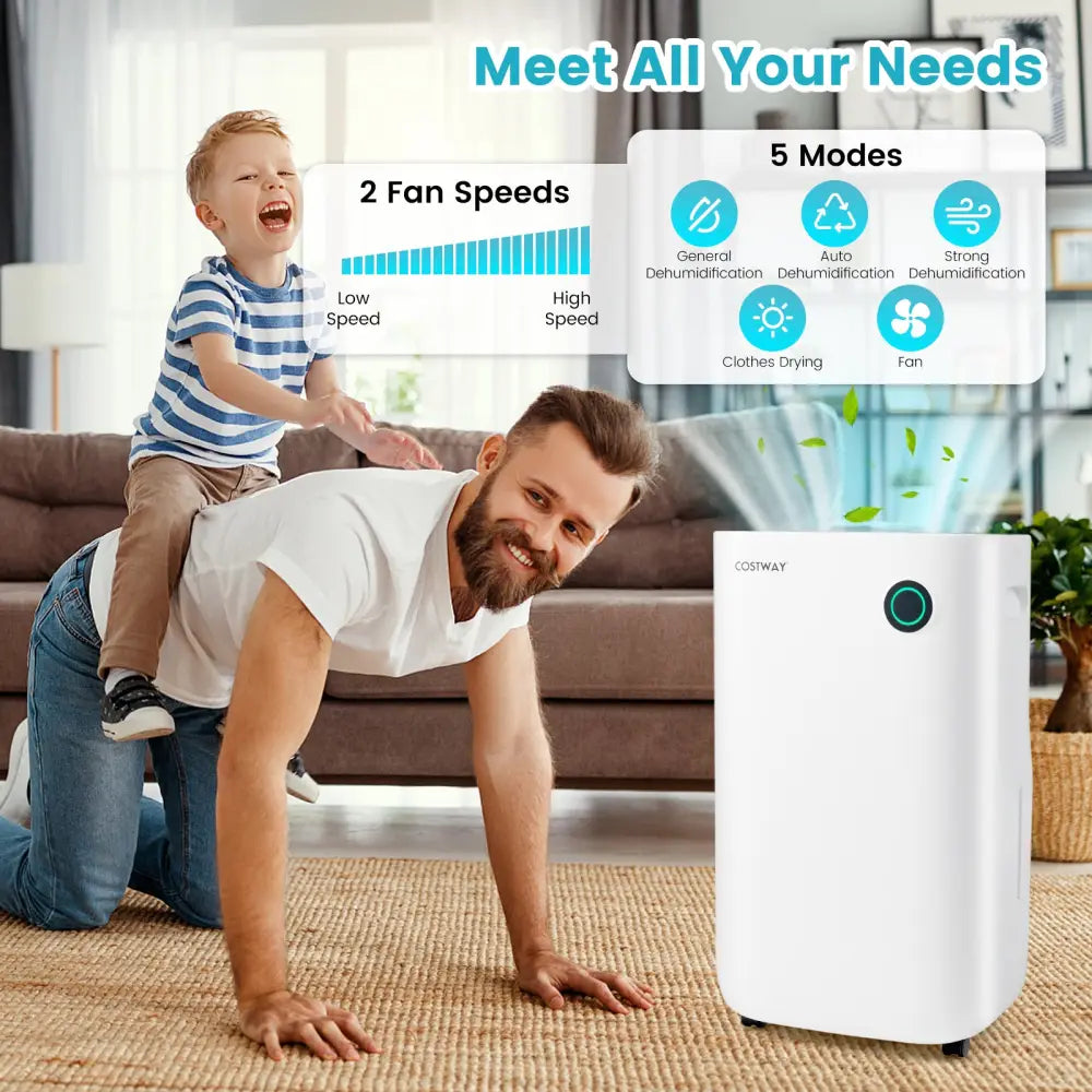 4500 Sq. Ft Dehumidifier with 5 Modes and 3-Color Indicator Light-White - White - Dehumidifiers