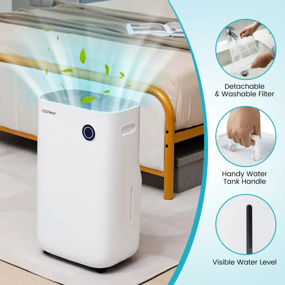 4500 Sq. Ft Dehumidifier with 5 Modes and 3-Color Indicator Light-White - White - Dehumidifiers
