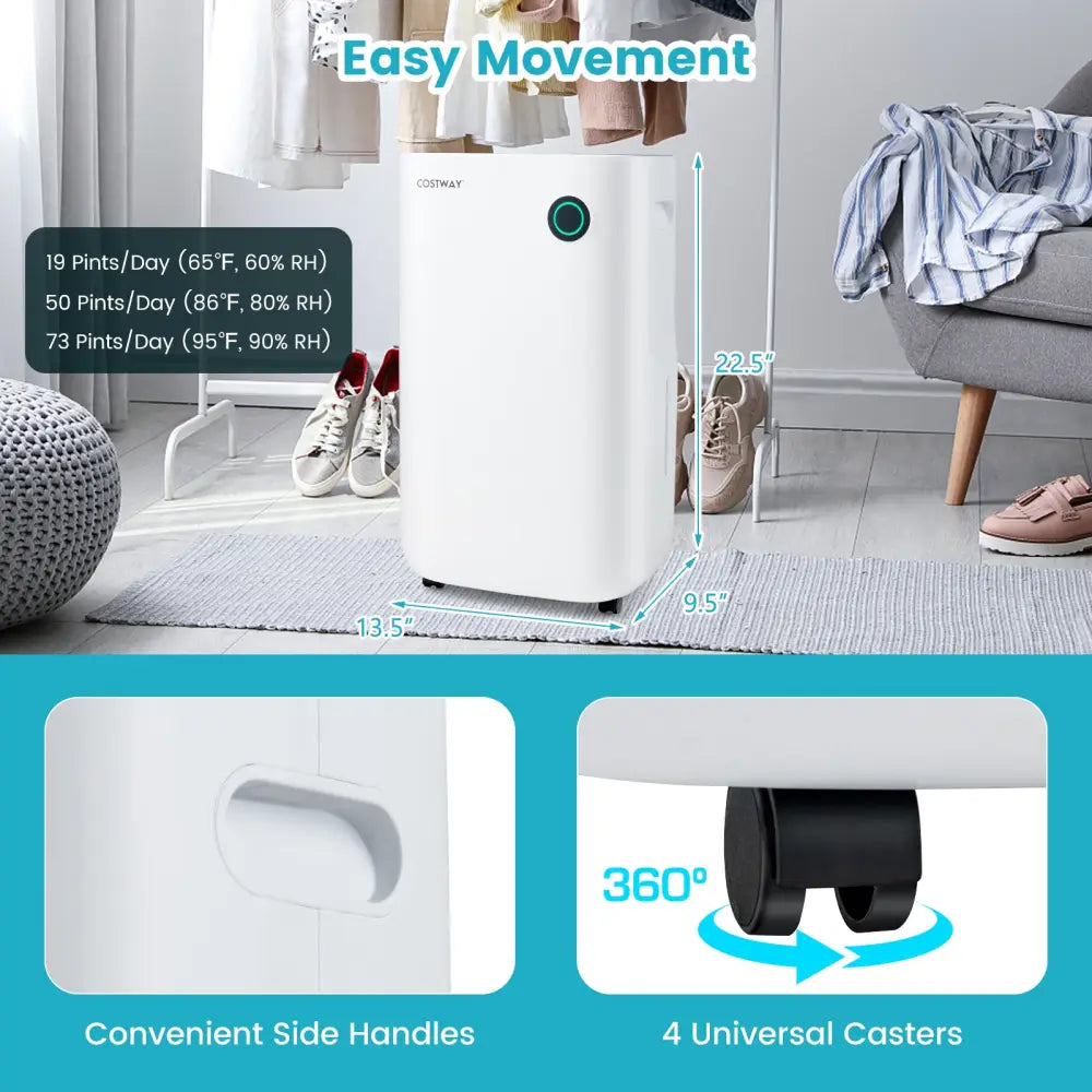 4500 Sq. Ft Dehumidifier with 5 Modes and 3-Color Indicator Light-White - White - Dehumidifiers