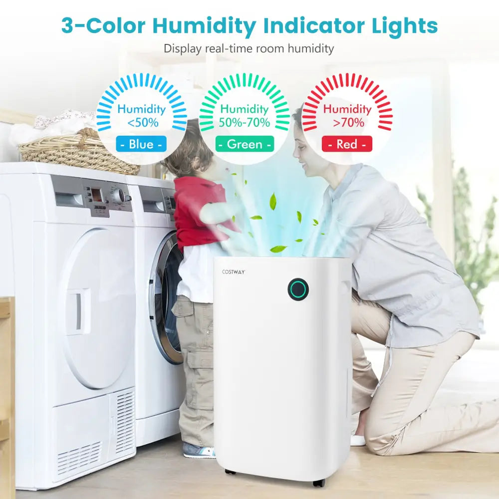 4500 Sq. Ft Dehumidifier with 5 Modes and 3-Color Indicator Light-White - White - Dehumidifiers