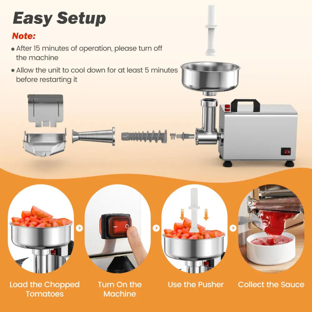 450W Electric Tomato Strainer Commercial Grade Food Mill Stainless Steel Sauce Maker - Silver - Food Grinders & Mills