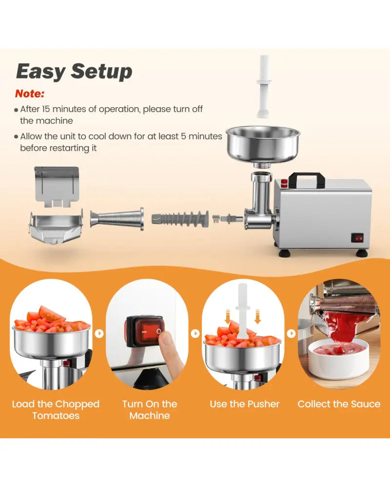 450W Electric Tomato Strainer Commercial Grade Food Mill Stainless Steel Sauce Maker - Silver - Food Grinders & Mills