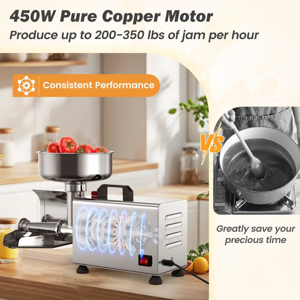 450W Electric Tomato Strainer Commercial Grade Food Mill Stainless Steel Sauce Maker - Silver - Food Grinders & Mills