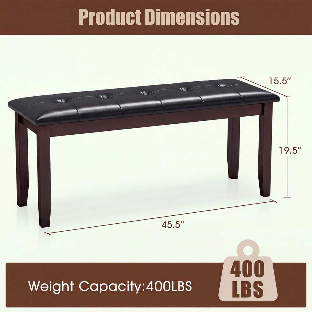 45.5" PU Leather Upholstered Bench with Soft Padded Seat and Strong Rubber Wood Legs-Brown