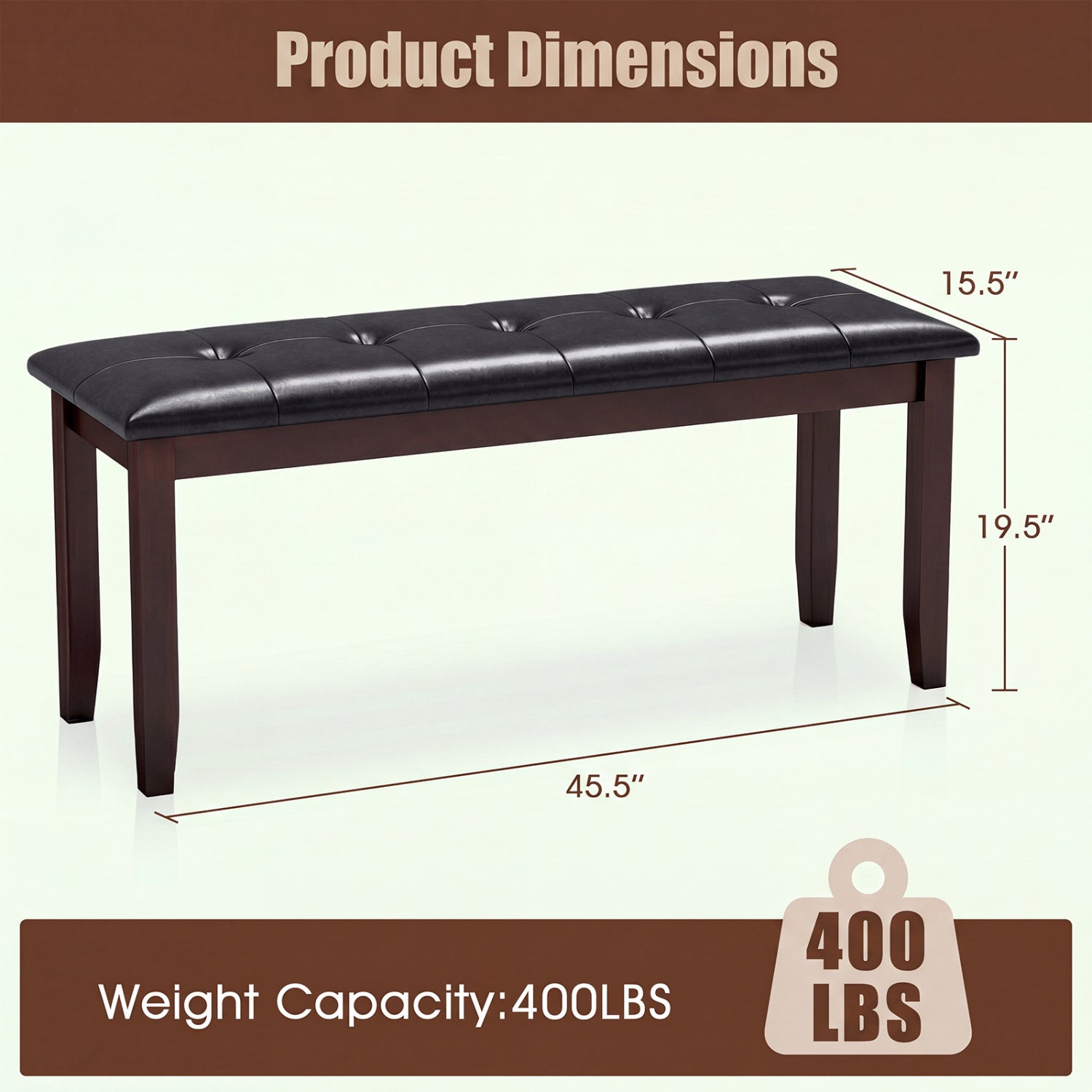 45.5" PU Leather Upholstered Bench with Soft Padded Seat and Strong Rubber Wood Legs-Brown