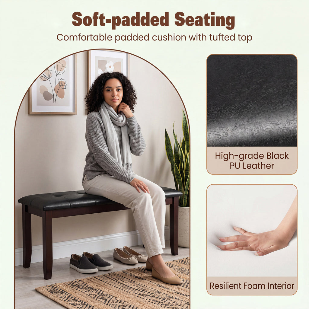 45.5" PU Leather Upholstered Bench with Soft Padded Seat and Strong Rubber Wood Legs-Brown