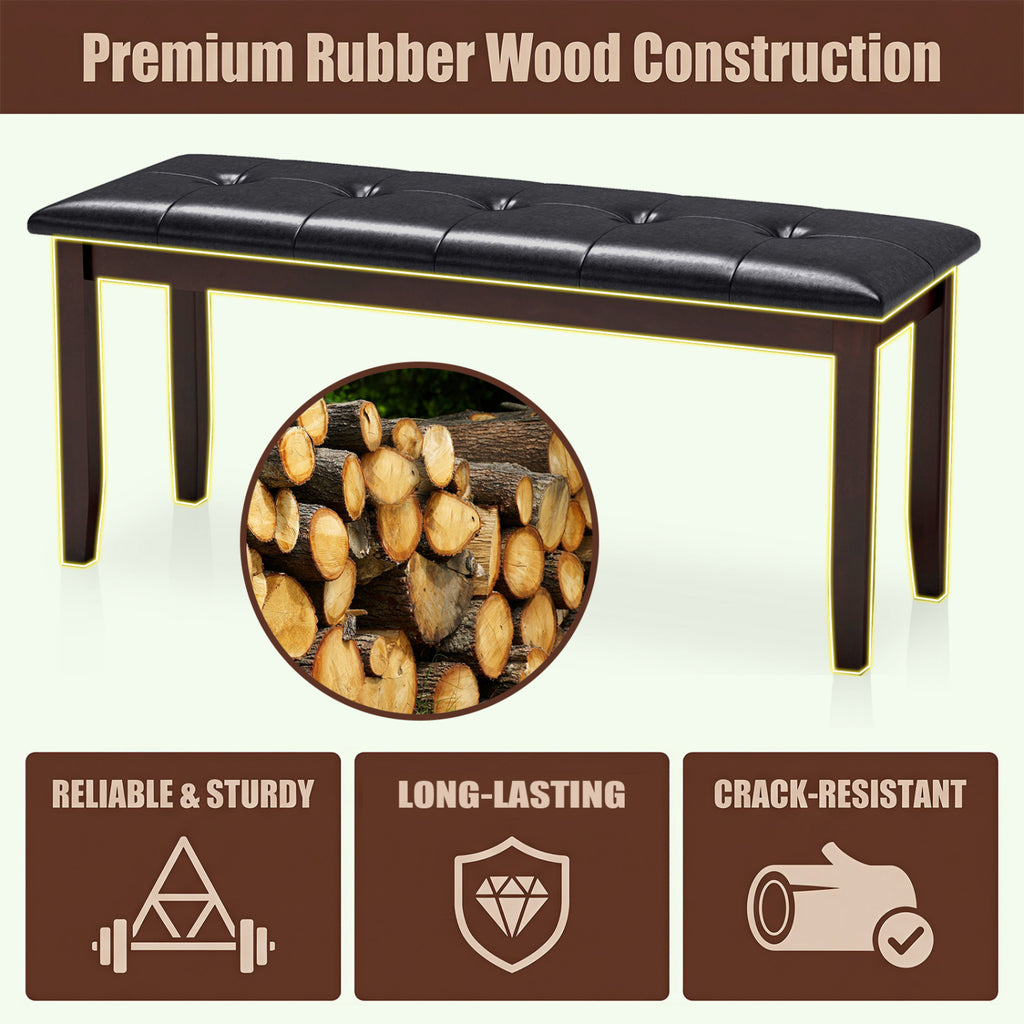 45.5" PU Leather Upholstered Bench with Soft Padded Seat and Strong Rubber Wood Legs-Brown