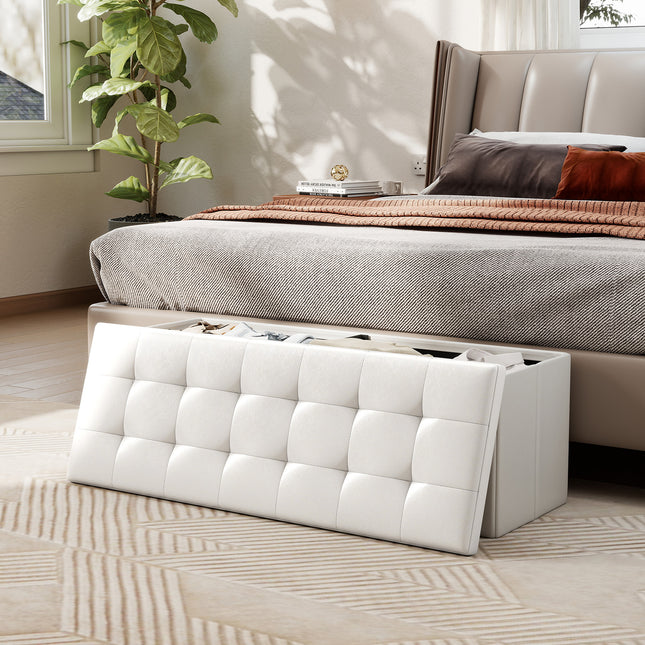 45 Inch Large Folding Ottoman Storage Seat-White