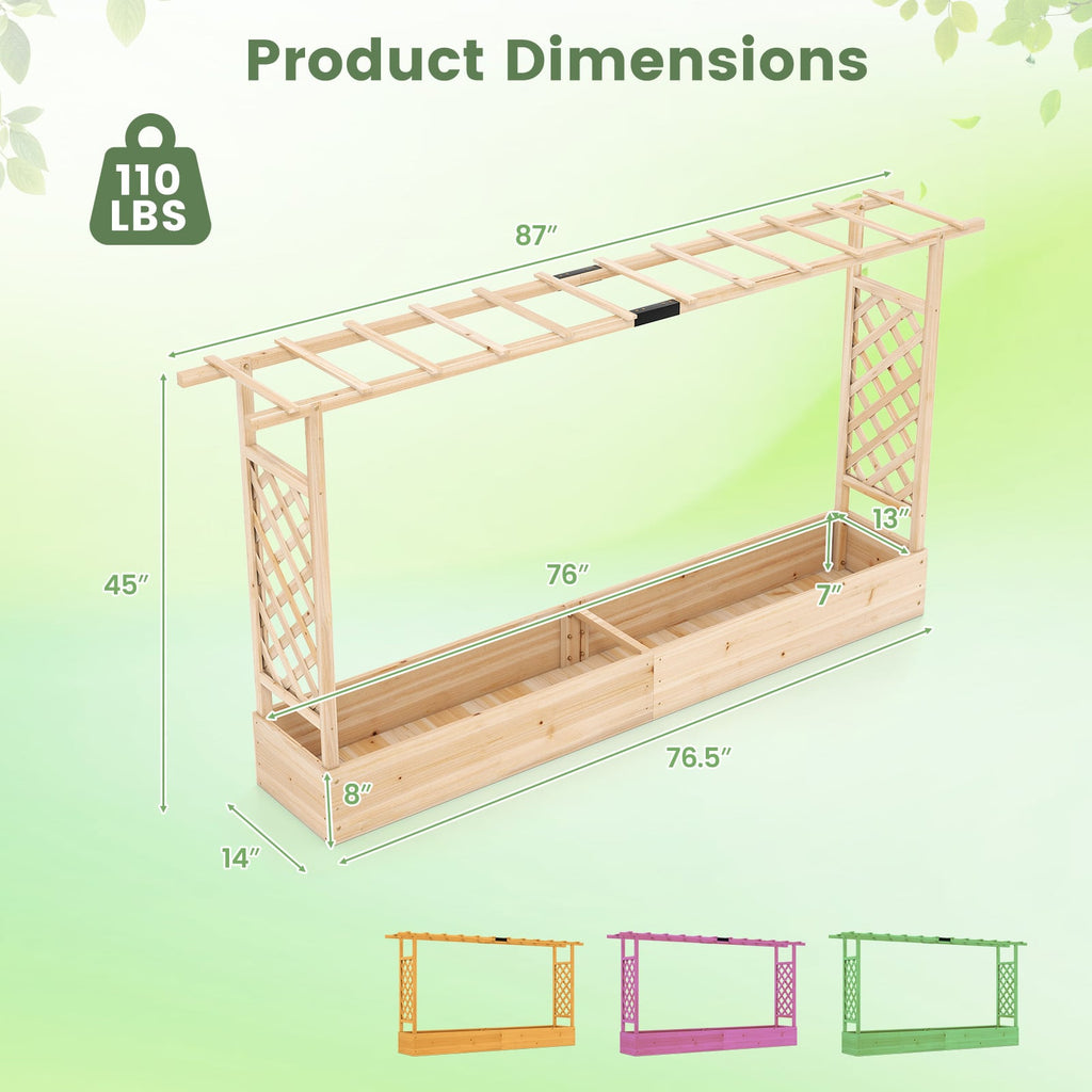Jardinière surélevée en bois de 45 pouces de haut avec treillis latéral et toit suspendu, trous de drainage – Naturel