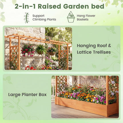 45 Inch Tall Wooden Raised Garden Bed with Side Trellis and Hanging Roof Drainage Holes-Orange