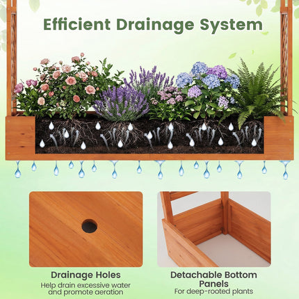 45 Inch Tall Wooden Raised Garden Bed with Side Trellis and Hanging Roof Drainage Holes-Orange