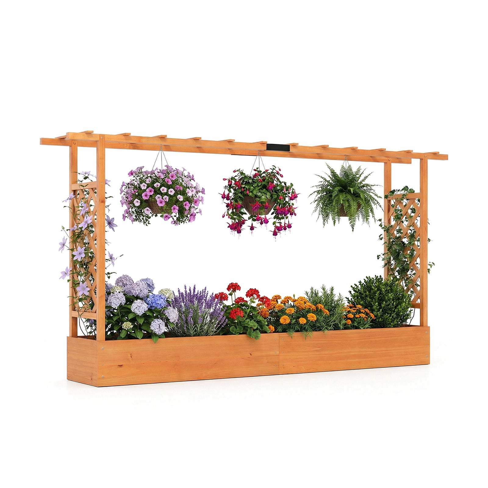 Jardinière surélevée en bois de 114 cm avec treillis latéral et toit suspendu, trous de drainage - Orange