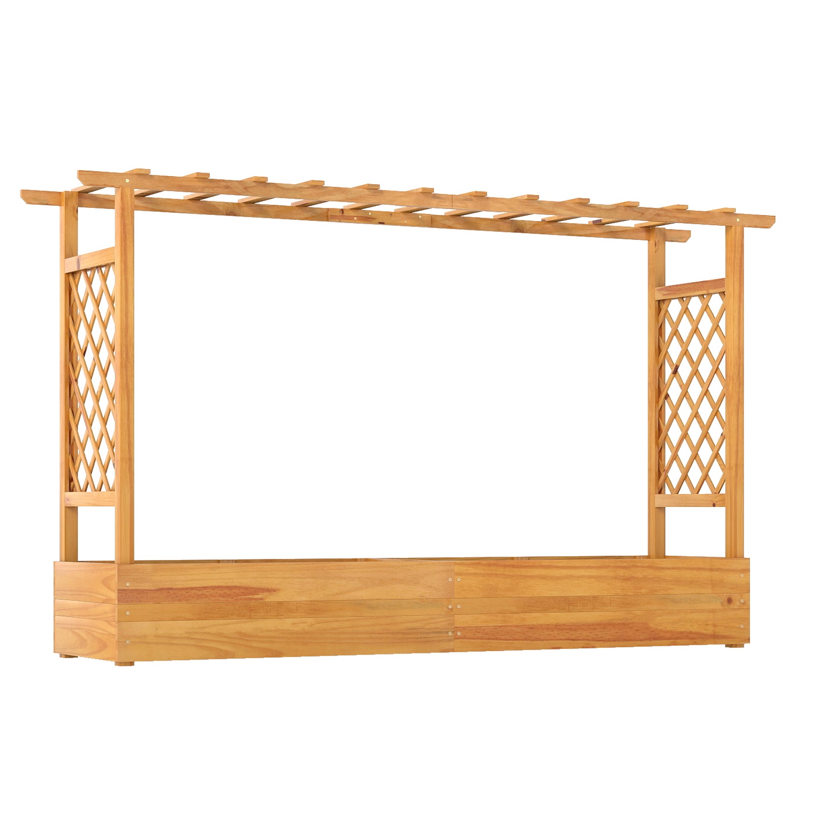 45 Inch Wooden Raised Garden Bed with Lattice Trellis for Outdoor-Natural