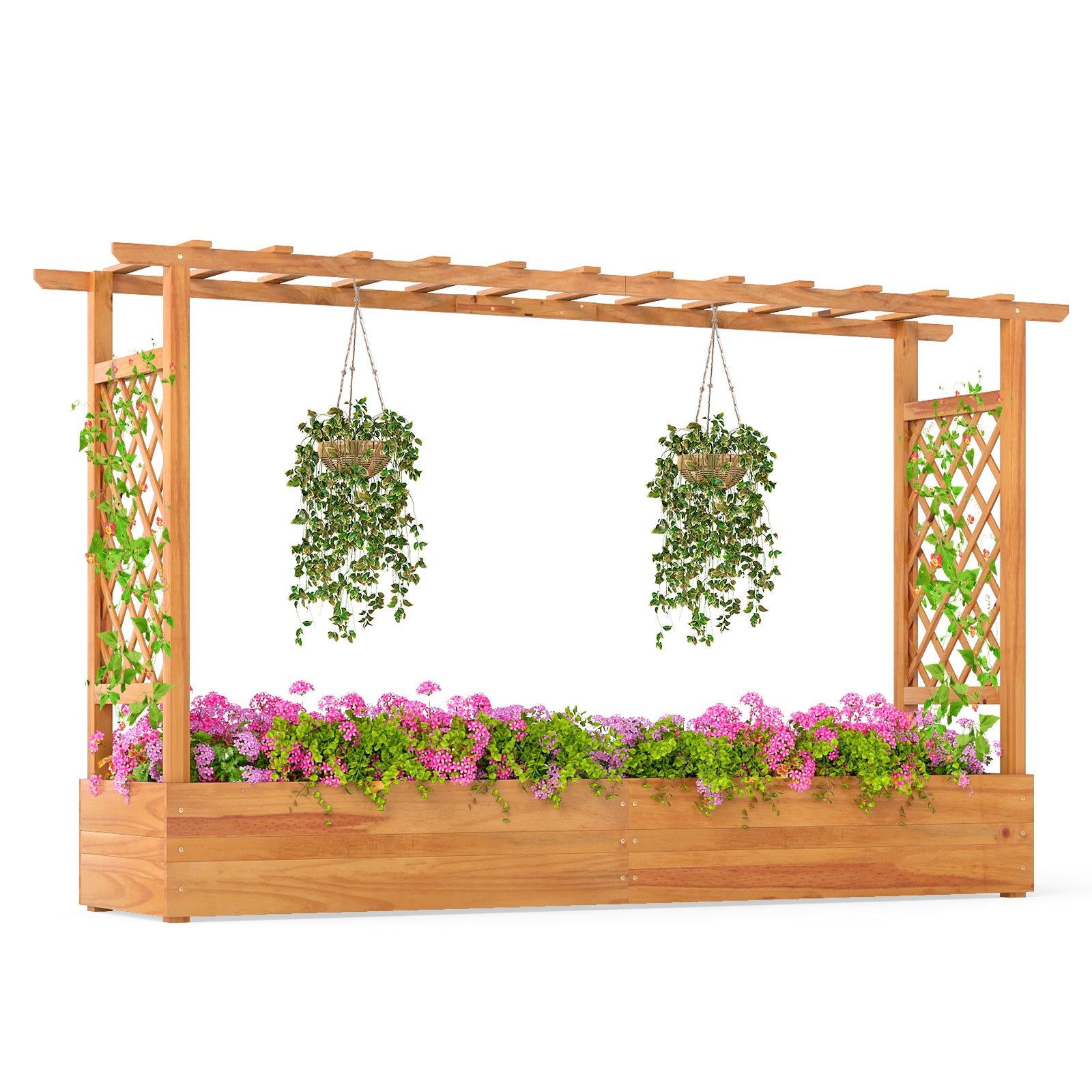 45 Inch Wooden Raised Garden Bed with Lattice Trellis for Outdoor-Natural