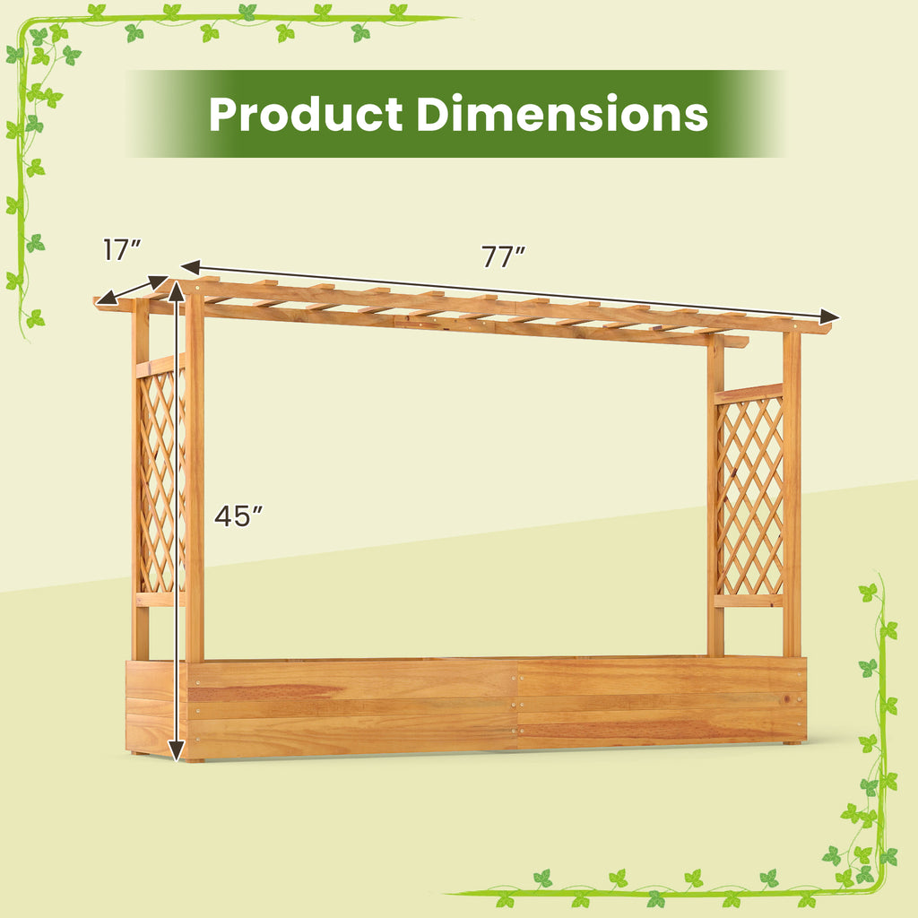 45 Inch Wooden Raised Garden Bed with Lattice Trellis for Outdoor-Natural
