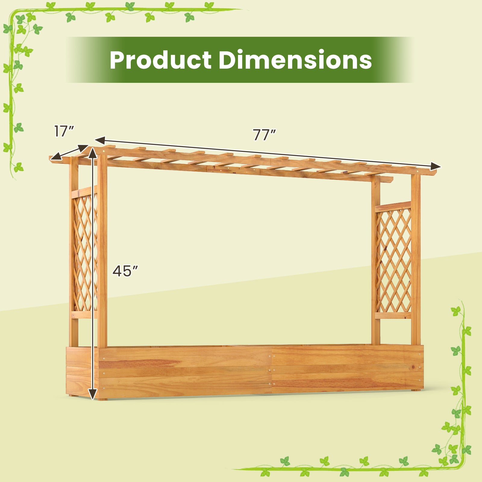 45 Inch Wooden Raised Garden Bed with Lattice Trellis for Outdoor-Natural