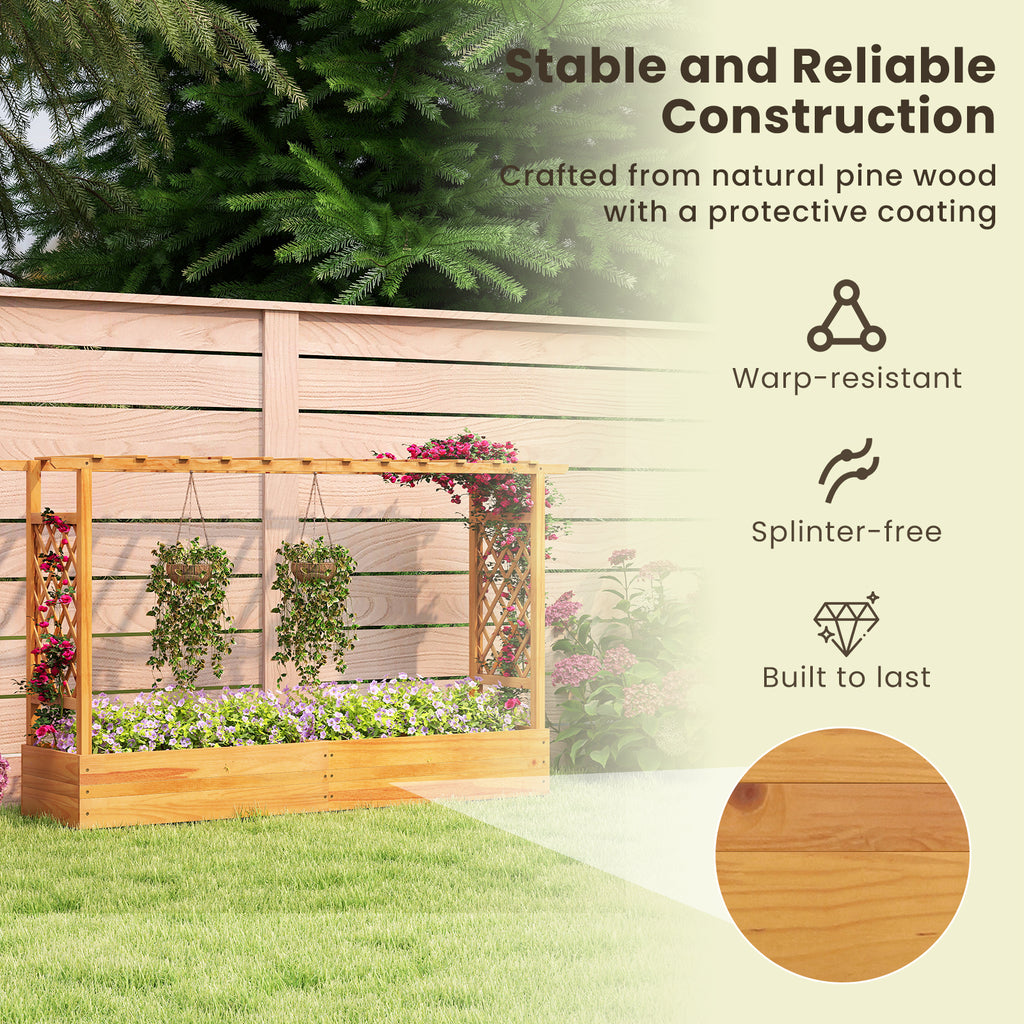45 Inch Wooden Raised Garden Bed with Lattice Trellis for Outdoor-Natural
