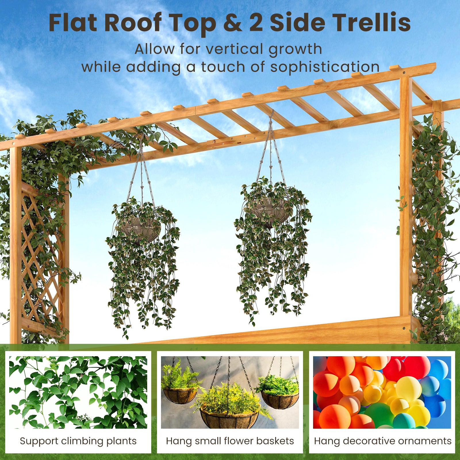 45 Inch Wooden Raised Garden Bed with Lattice Trellis for Outdoor-Natural