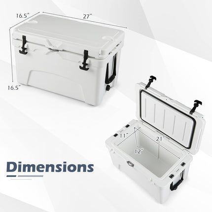 45 Quart Portable Hard Cooler Insulated Ice Chest Keeps Cool for up to 6 Days-White