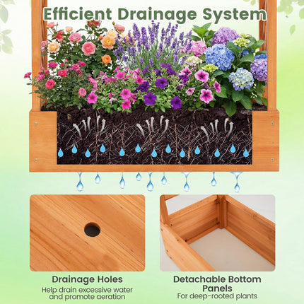 45 inch Tall Wooden Raised Garden Bed with Side Trellis and Hanging Roof-Orange