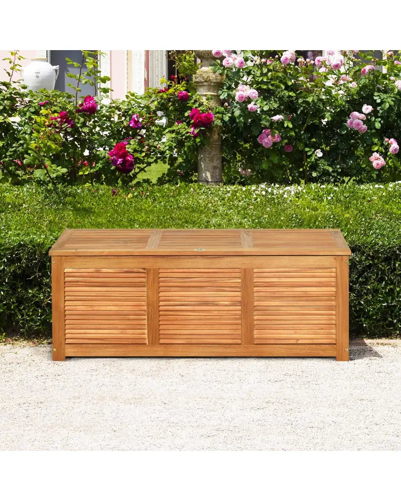 46 Gallon Acacia Wood Storage Bench Box for Patio Garden Deck - Natural - Sheds & Outdoor Storage