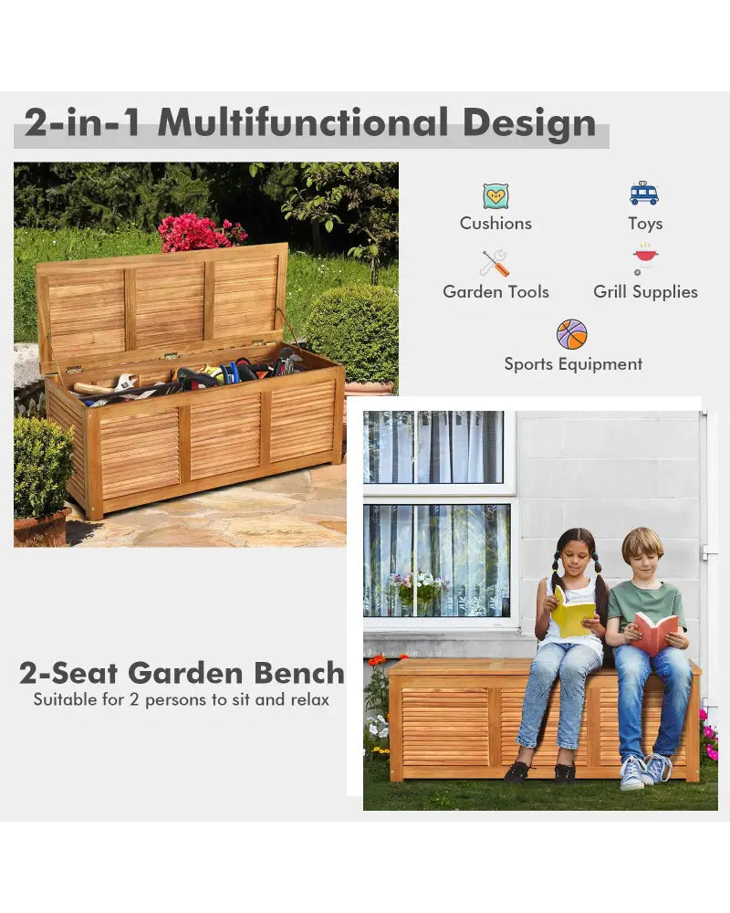 46 Gallon Acacia Wood Storage Bench Box for Patio Garden Deck - Natural - Sheds & Outdoor Storage