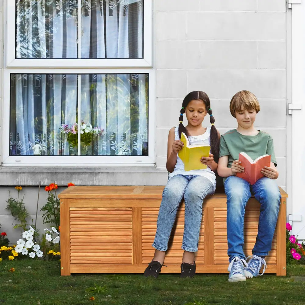 46 Gallon Acacia Wood Storage Bench Box for Patio Garden Deck - Natural - Sheds & Outdoor Storage