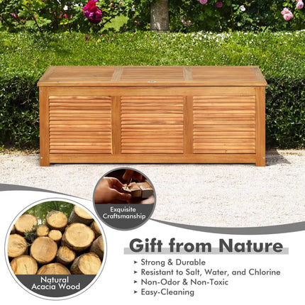 46 Gallon Acacia Wood Storage Bench Box for Patio Garden Deck - Natural - Sheds & Outdoor Storage