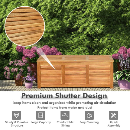 46 Gallon Acacia Wood Storage Bench Box for Patio Garden Deck - Natural - Sheds & Outdoor Storage