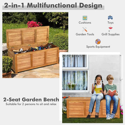46 Gallon Acacia Wood Storage Bench Box for Patio Garden Deck - Natural - Sheds & Outdoor Storage