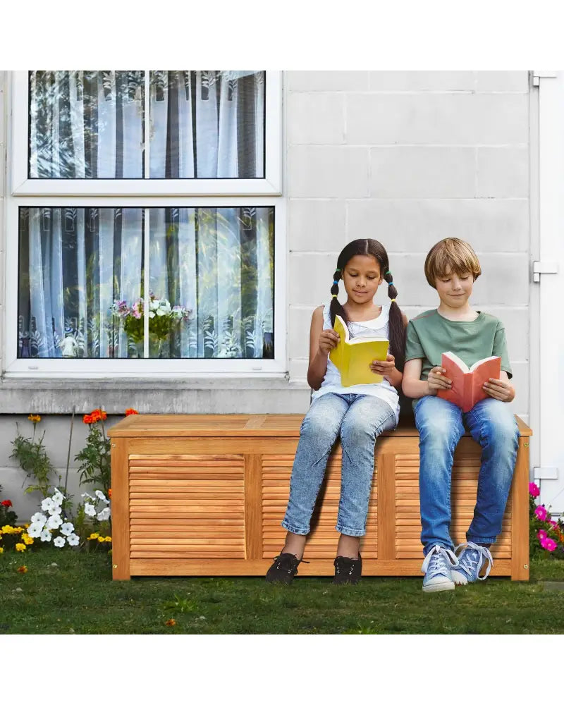46 Gallon Acacia Wood Storage Bench Box for Patio Garden Deck - Natural - Sheds & Outdoor Storage