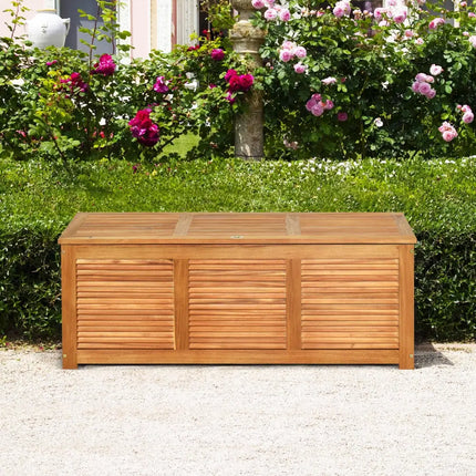 46 Gallon Acacia Wood Storage Bench Box for Patio Garden Deck - Natural - Sheds & Outdoor Storage