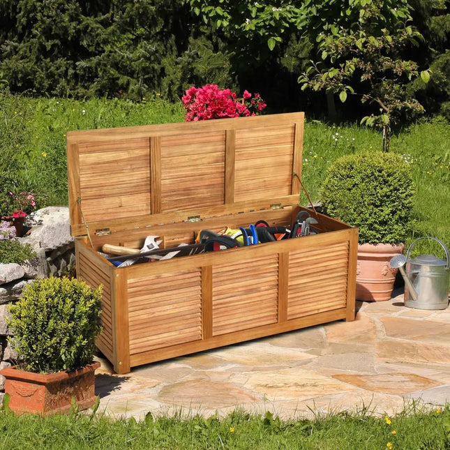 46 Gallon Acacia Wood Storage Bench Box for Patio Garden Deck - Natural - Sheds & Outdoor Storage