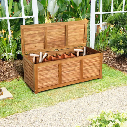 46 Gallon Acacia Wood Storage Bench Box for Patio Garden Deck - Natural - Sheds & Outdoor Storage