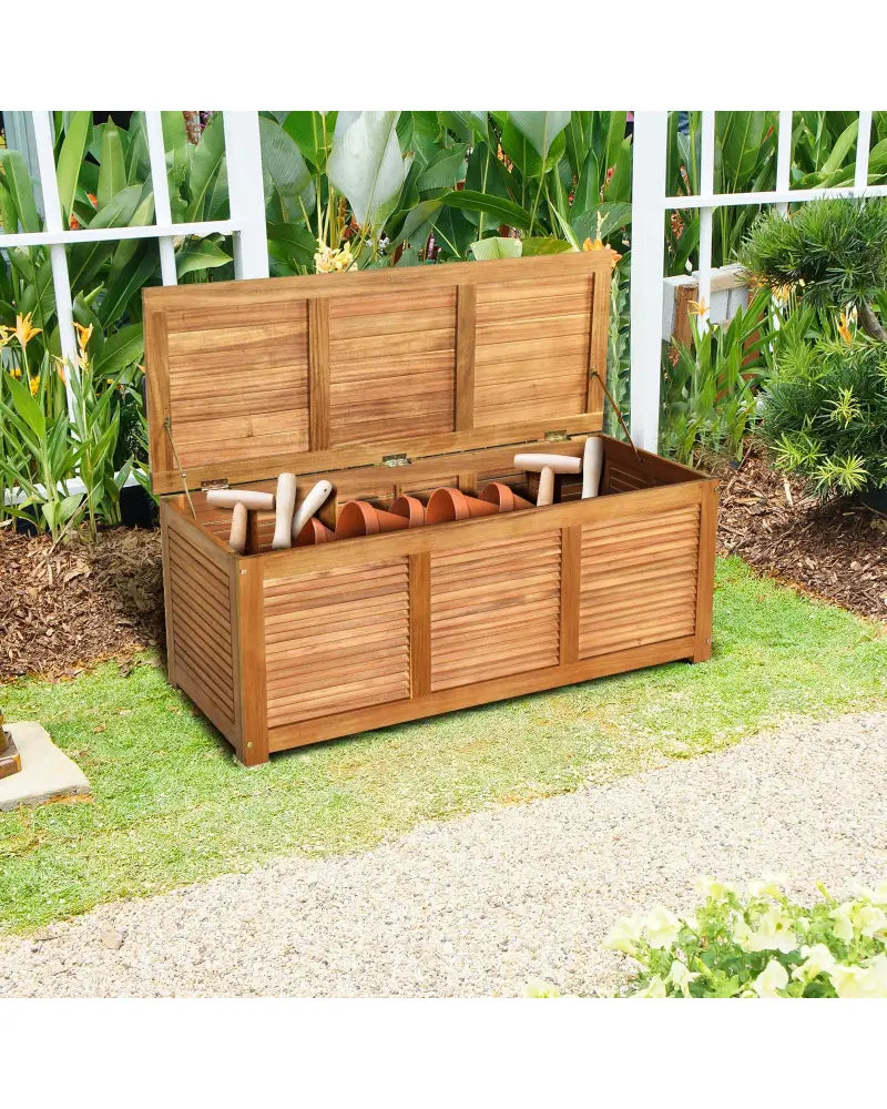 46 Gallon Acacia Wood Storage Bench Box for Patio Garden Deck - Natural - Sheds & Outdoor Storage