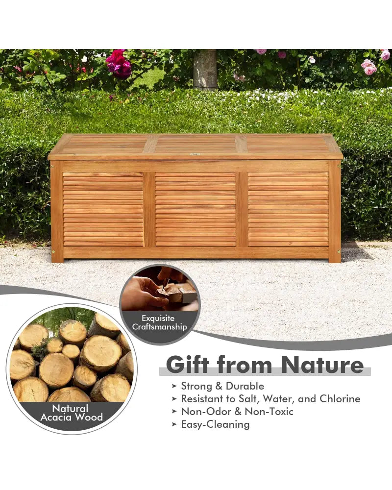 46 Gallon Acacia Wood Storage Bench Box for Patio Garden Deck - Natural - Sheds & Outdoor Storage