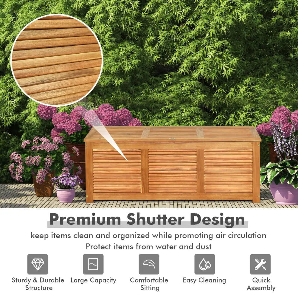 46 Gallon Acacia Wood Storage Bench Box for Patio Garden Deck - Natural - Sheds & Outdoor Storage