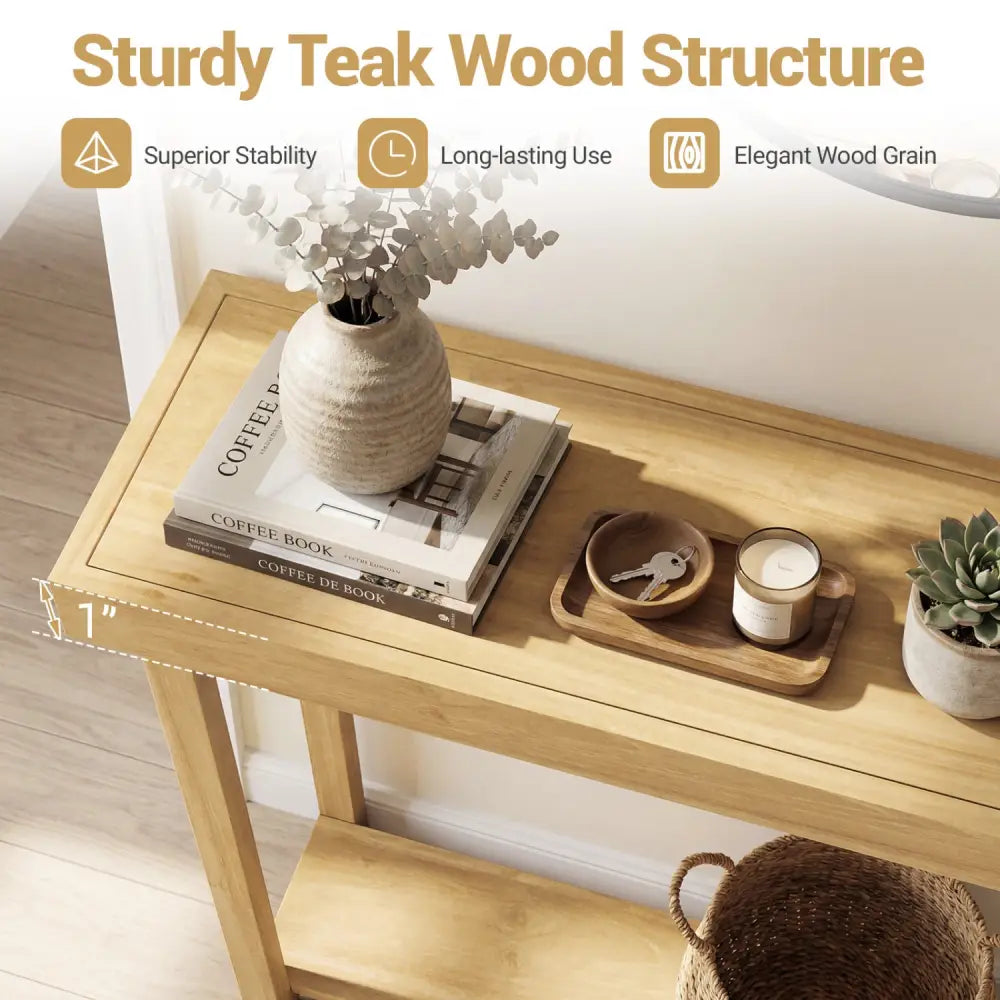 46 Inch Solid Wood Console Table 2-Tier Narrow Farmhouse Sofa Table - Console Tables