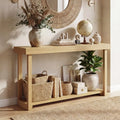 46 Inch Solid Wood Console Table 2-Tier Narrow Farmhouse Sofa Table - Console Tables