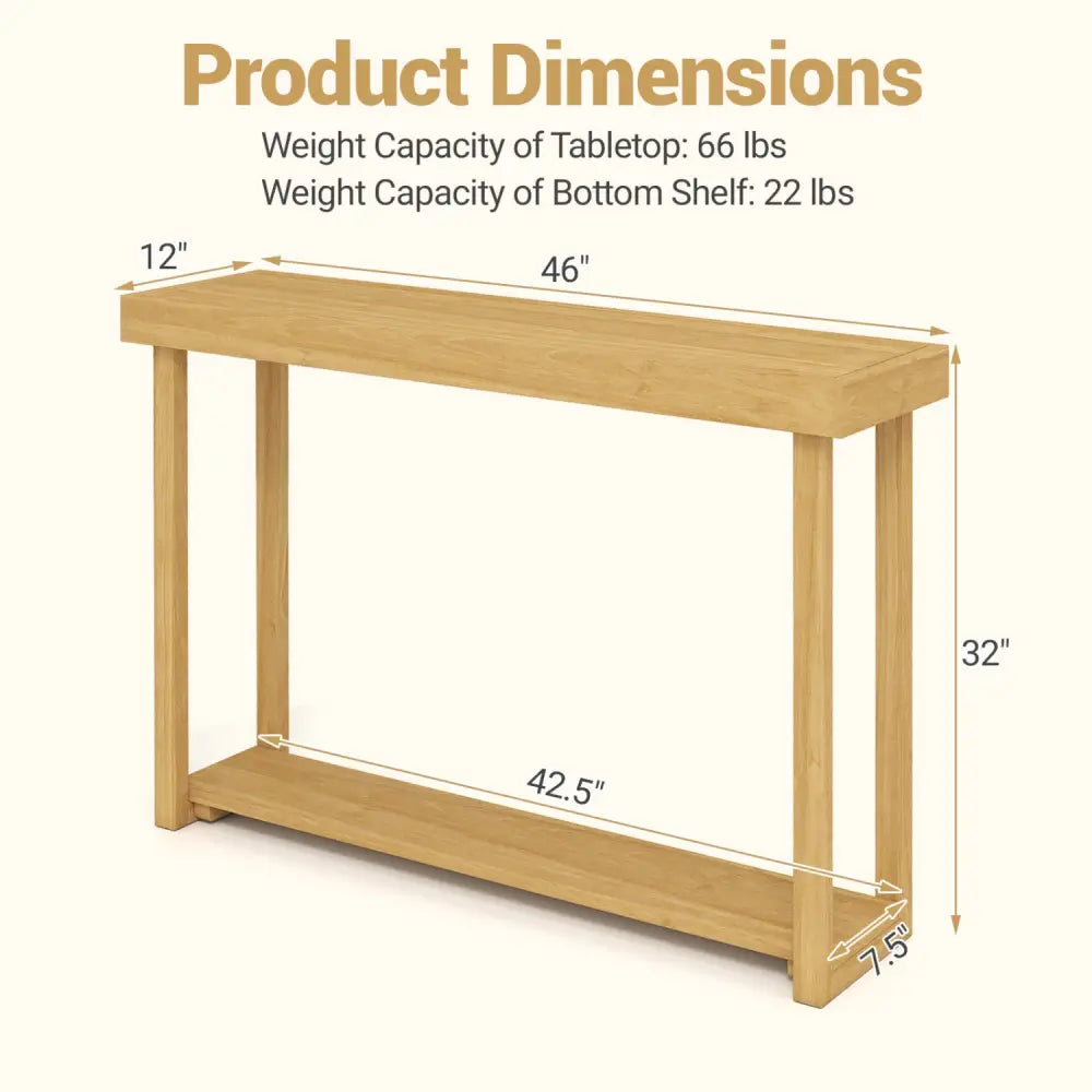 46 Inch Solid Wood Console Table 2-Tier Narrow Farmhouse Sofa Table - Console Tables