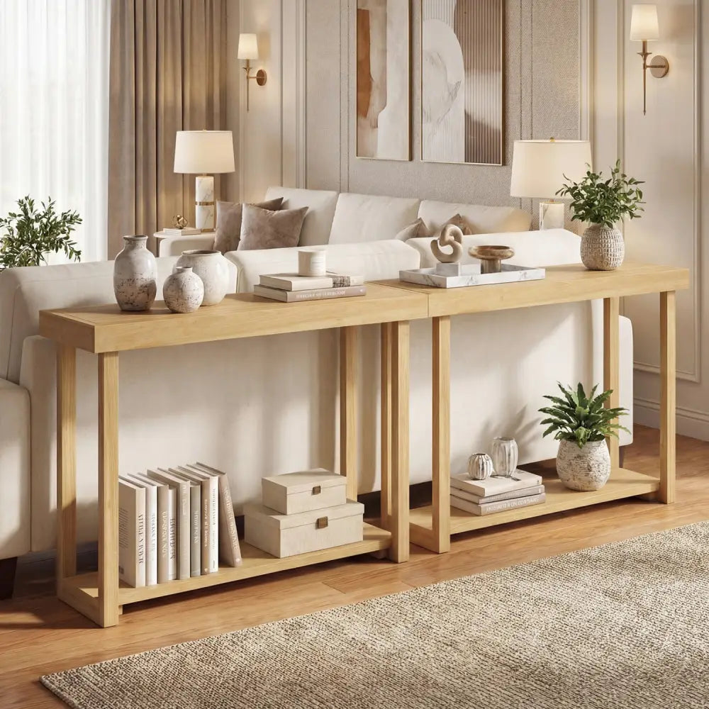 46 Inch Solid Wood Console Table 2-Tier Narrow Farmhouse Sofa Table - Console Tables